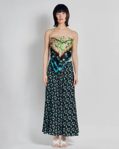 Beach Blossom Satin Midi Skirt by Lost Pattern