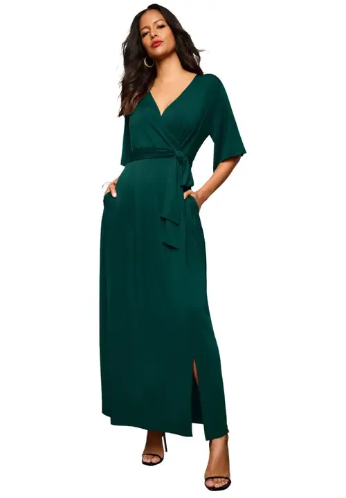 Flutter Sleeve Wrap Maxi Dress by Roaman's