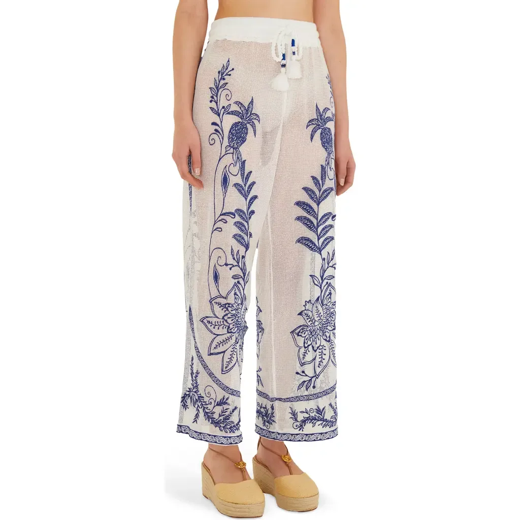 Floral Embroidery Open Stitch Cover-Up Pants