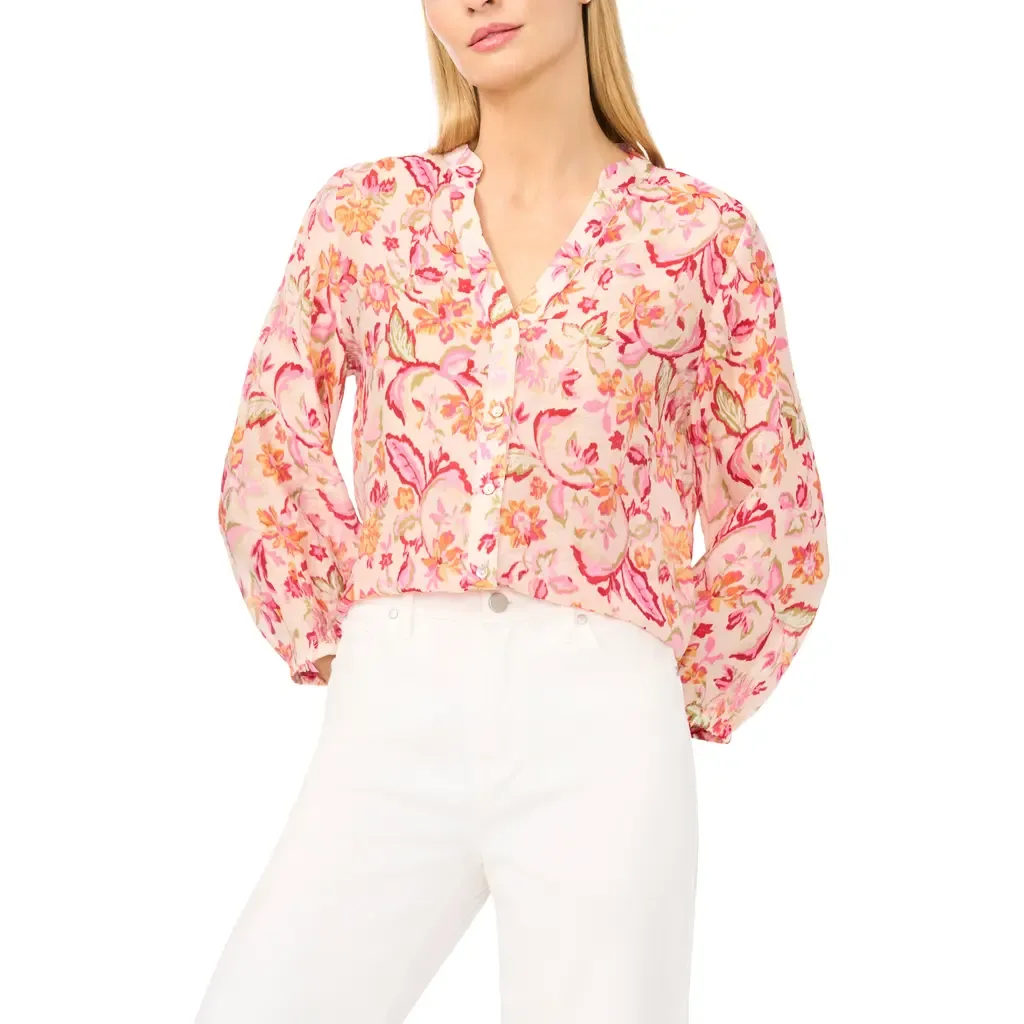 Floral Three Quarter Sleeve Button-Up Shirt by halogen(r)