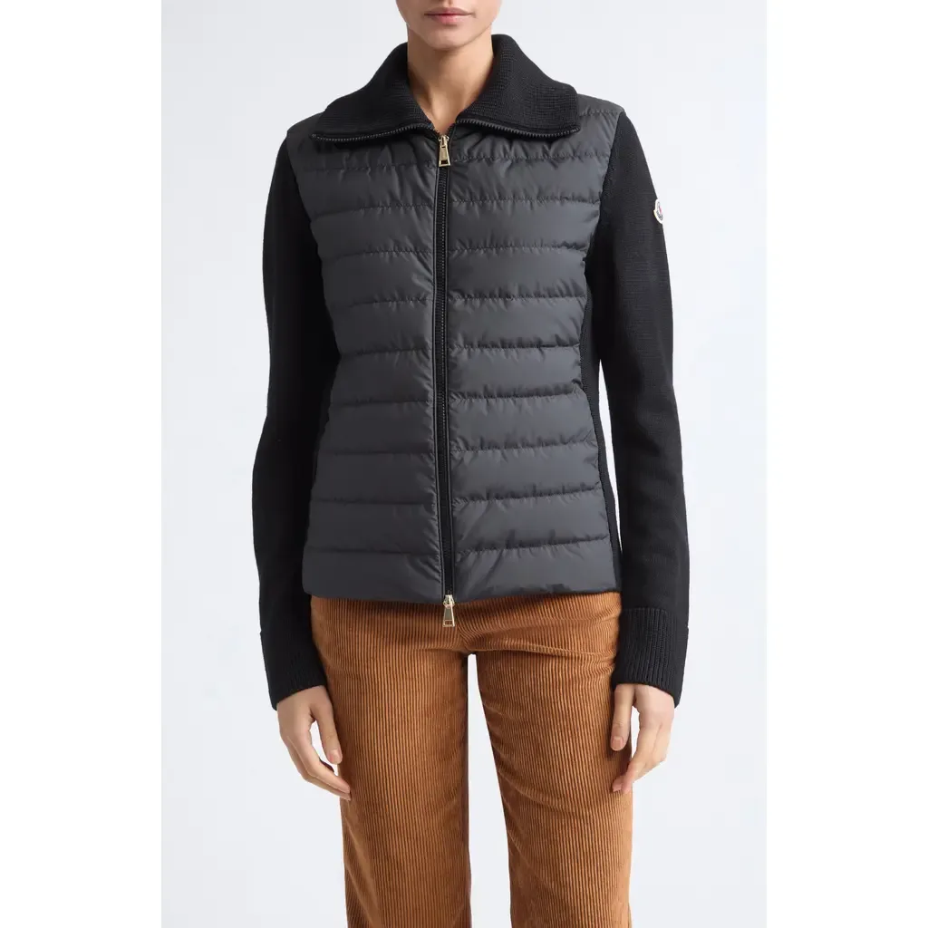 Mixed Media Quilted Zip Puffer Cardigan by Moncler