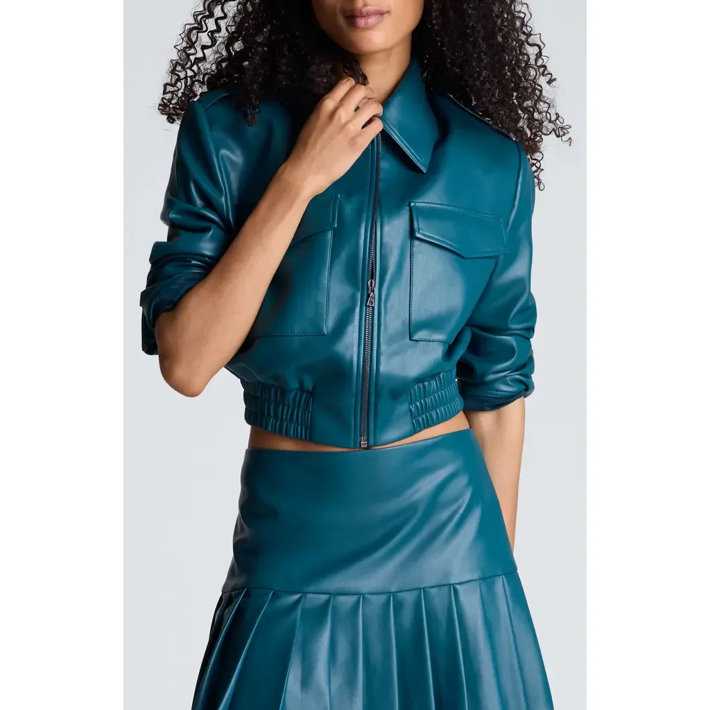 Faux Leather Cropped Bomber Jacket by Kenneth Cole