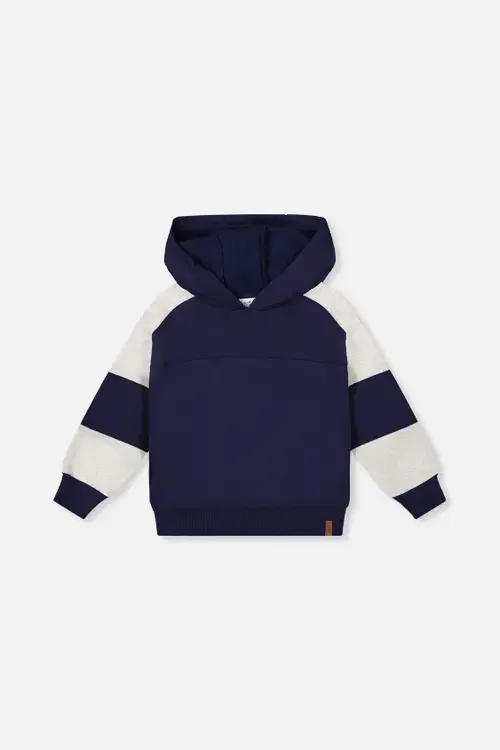Hooded Striped Sleeve Ribbed Cuff Fleece Cardigan by Deux par Deux