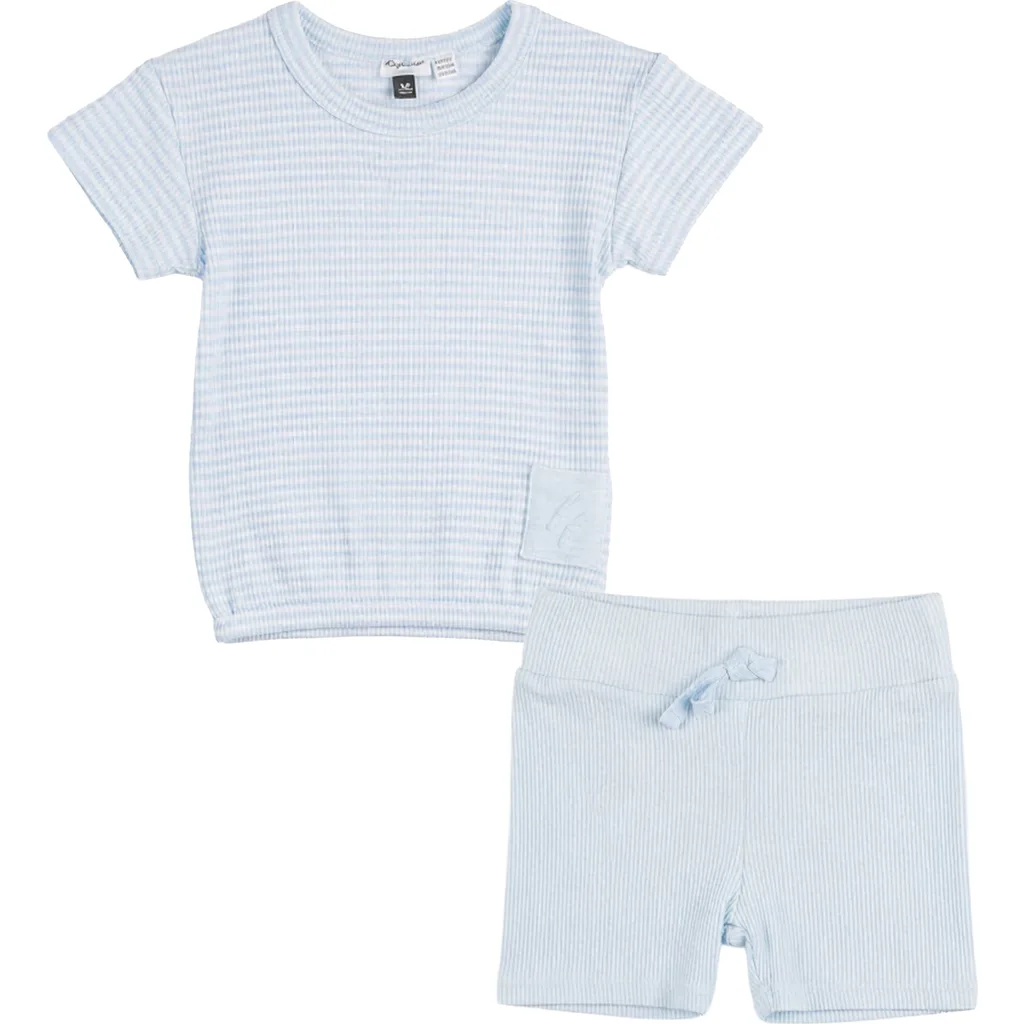 Stripe Rib Short Sleeve Top and Back Pocket Shorts Set by Little Fragile