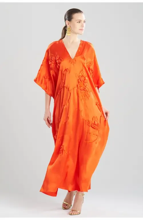 Couture Mokuren Embroidered Silk Caftan by Josie Natori