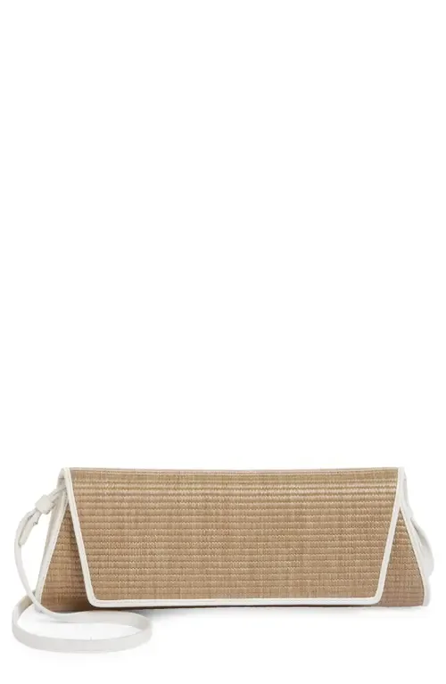 Small Anouk East/West Trapezoid Raffia & Leather Clutch by Akris