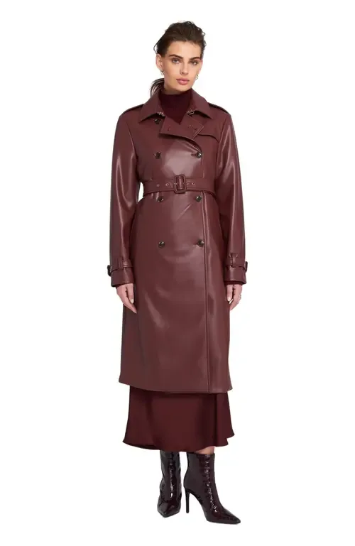 Faux Leather Trench Coat by ELLE Collection