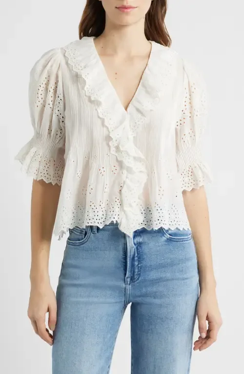 Henri Organic Cotton Voile Top in Salt Eyelet by DÔEN