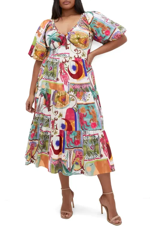Simona Print Fit & Flare Midi Dress in Dreamscape B