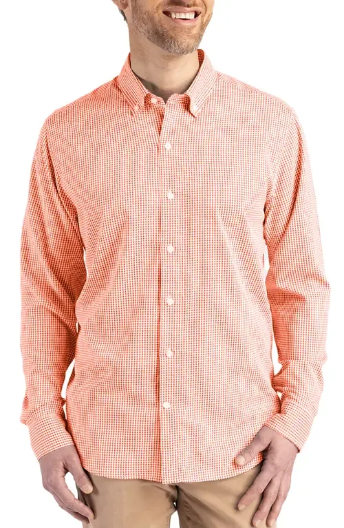 Skyline Epic Confidence Check Stretch Button-Down Shirt in College Orange/White by Cutter & Buck