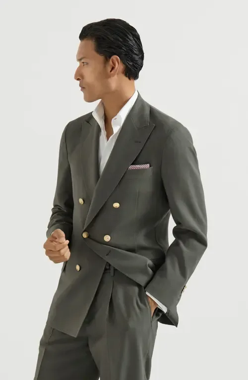 Virgin Wool Canvas One-And-A-Half Breasted Deconstructed Blazer with Metal Buttons