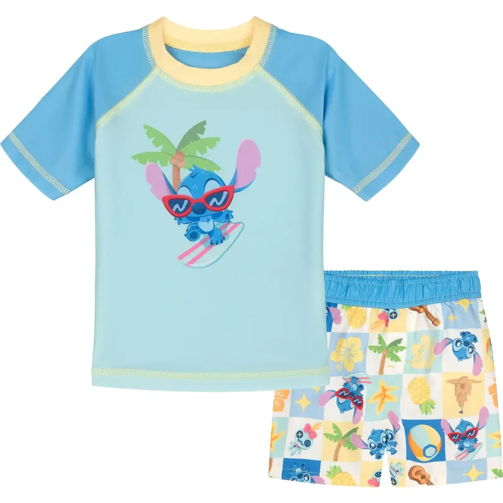 Lilo & Stitch Swimwear 2-Piece Rash Guard and Swim Trunks Set by Disney