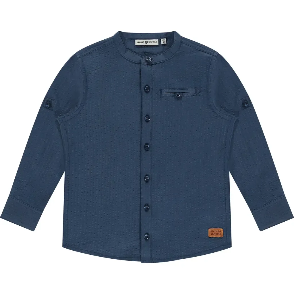 Textured Classic Mock Neck Button Up by Stains and Stories by Babyface