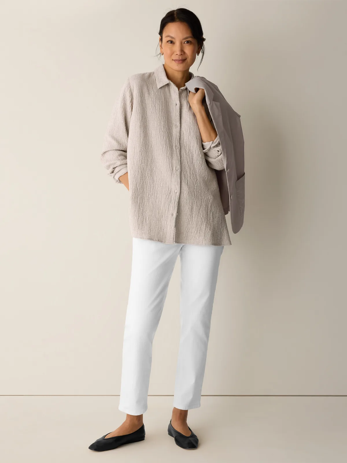 Organic Cotton Doubleweave Classic Collar Shirt by EILEEN FISHER