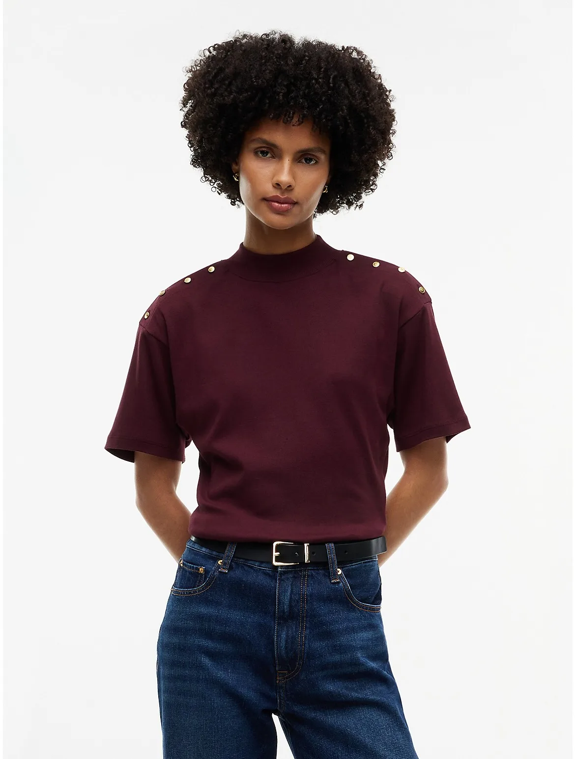 Gold-Button Slim Fit Mockneck T-Shirt by Tommy Hilfiger