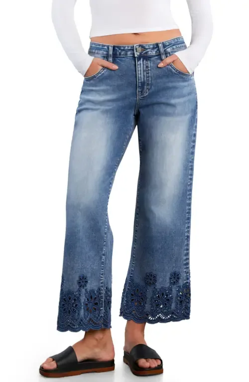 Eyelet Ankle Wide Leg Jeans by Wash Lab Denim