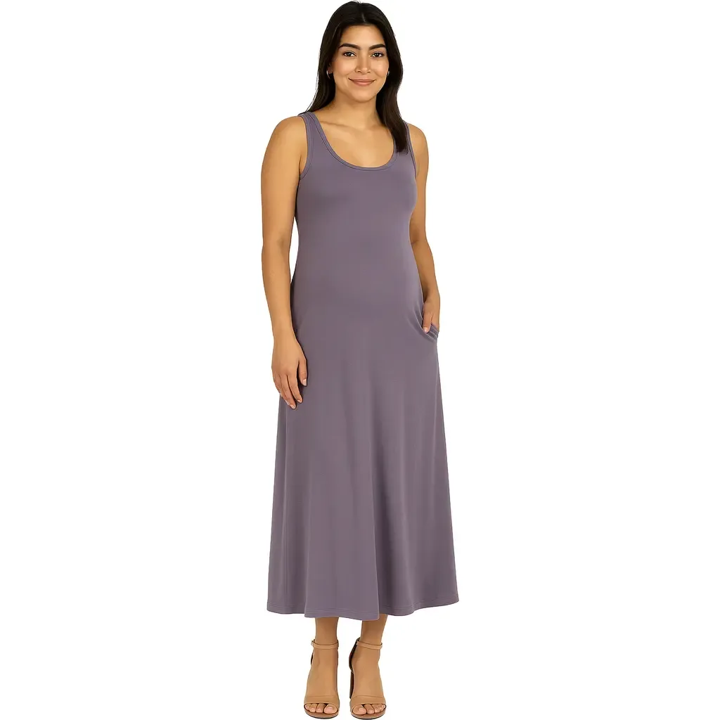 Maternity Scoop Neck Sleeveless Maxi Dress with Pockets by 24seven Comfort Apparel