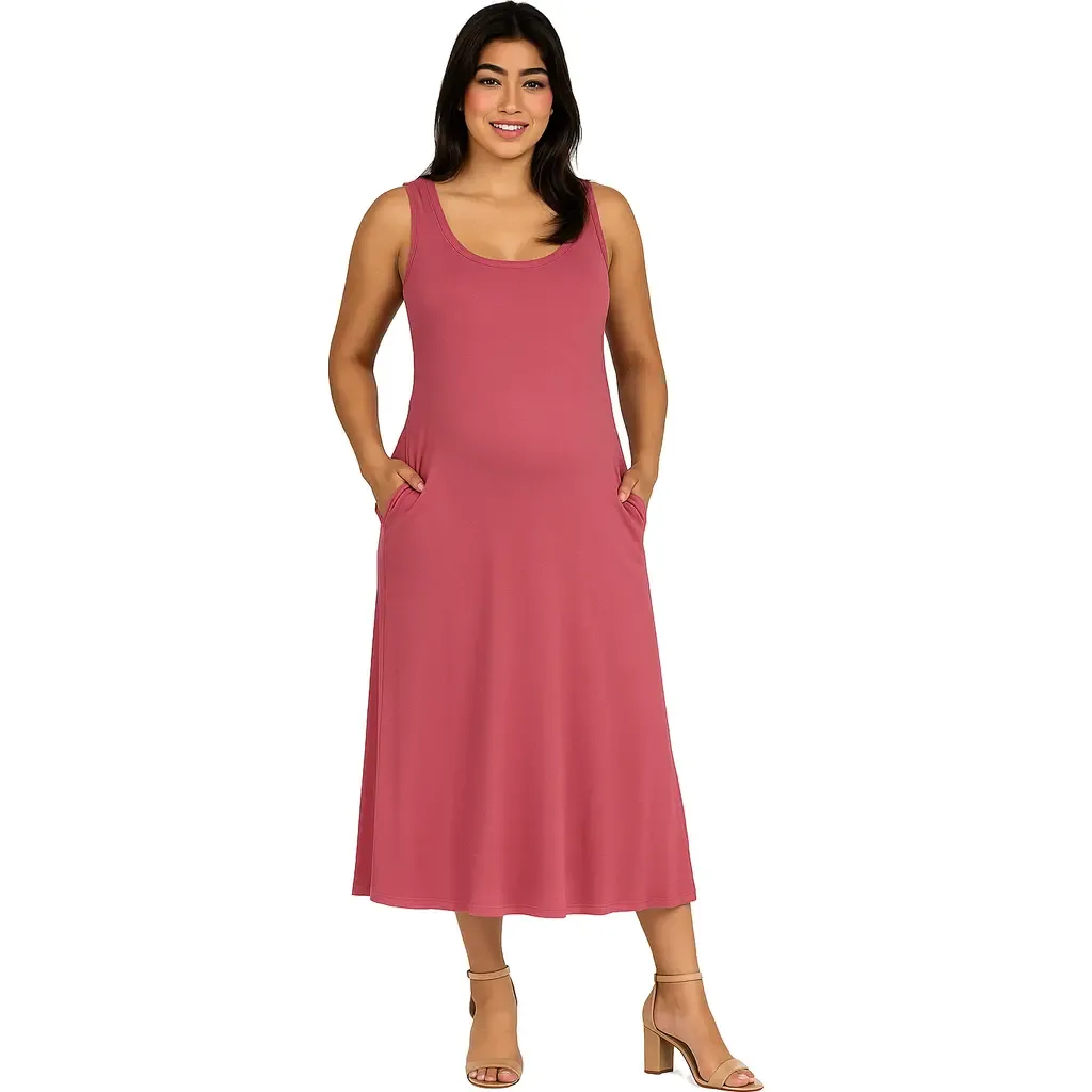 Maternity Scoop Neck Sleeveless Maxi Dress with Pockets