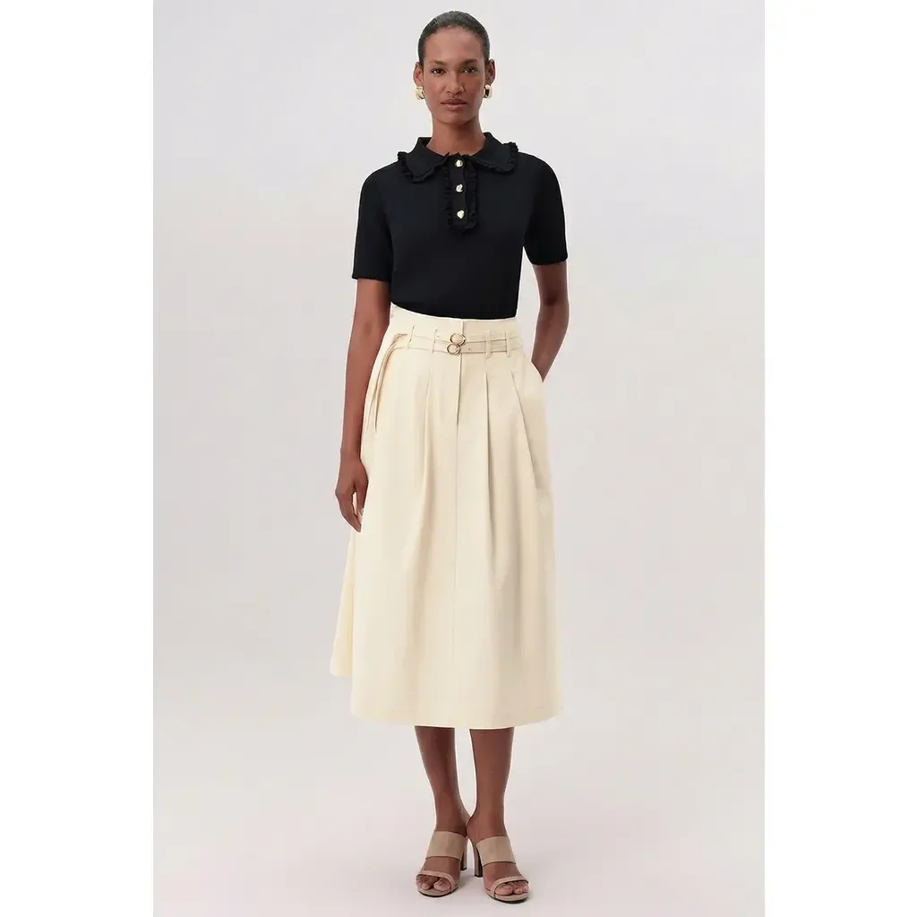 Nathalie High Waisted Pleated Midi Skirt by Exquise