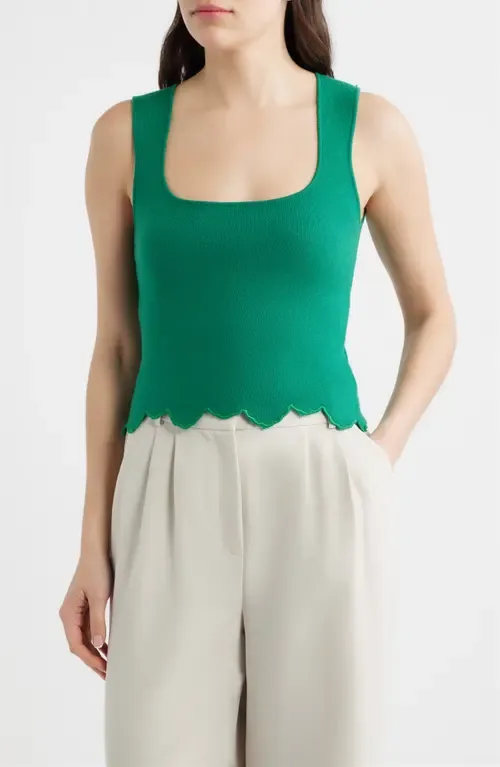 Ithaca Embroidered Scallop Hem Tank by DELUC