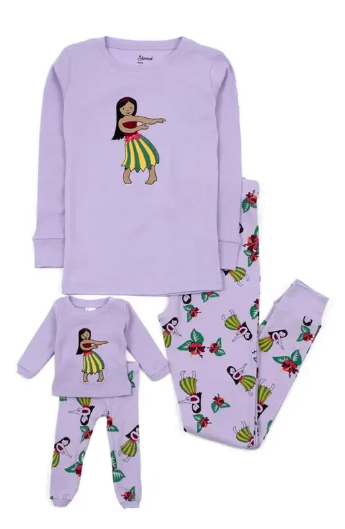 Hula Girl Print Girl and Doll Cotton Pajama Set by Leveret