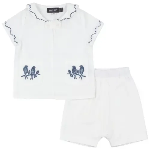 Sailor Embroidered Short Sleeve Top and Shorts Set by Space Grey