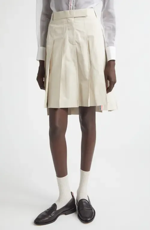 Pleated Drop Hem Cotton Twill Skirt by Thom Browne