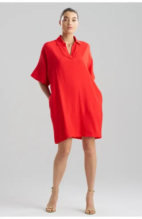 Solid Fluid Twill Short Sleeve Caftan Dress by N Natori