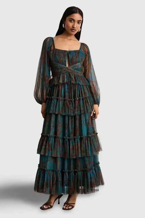 Abstract Print Cut Out Maxi Dress by Warehouse