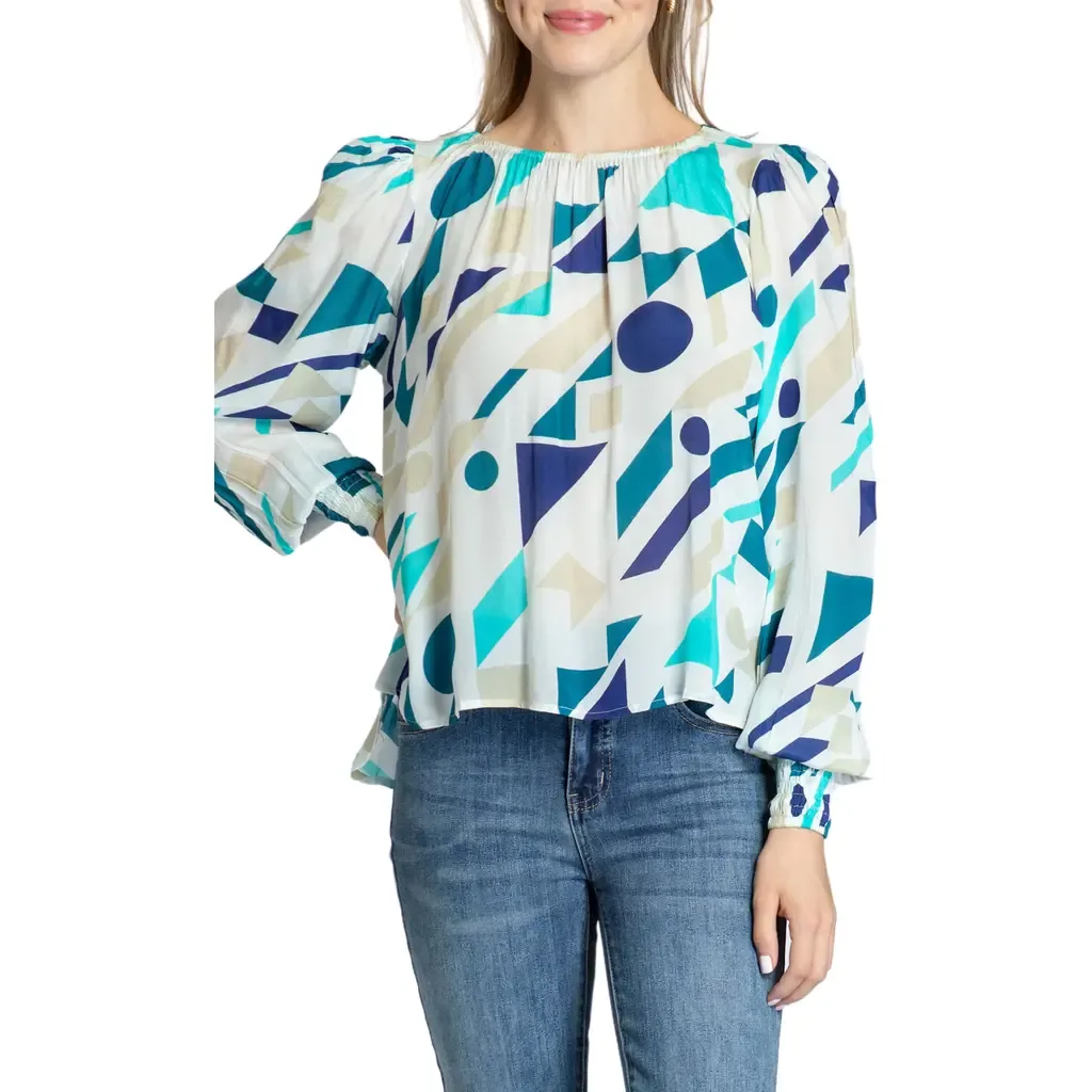 Leopard Print Gathered Neck Chiffon Top by APNY