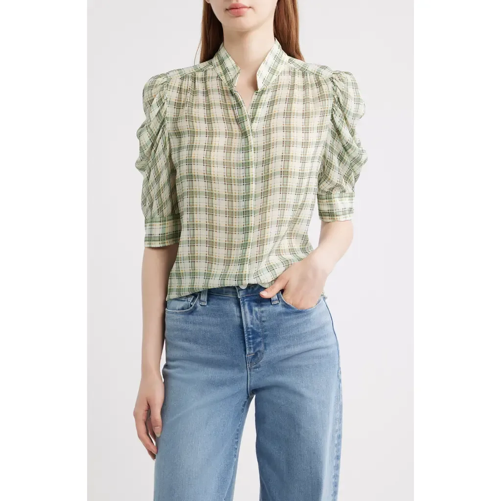 Gillian Check Print Silk Top by FRAME