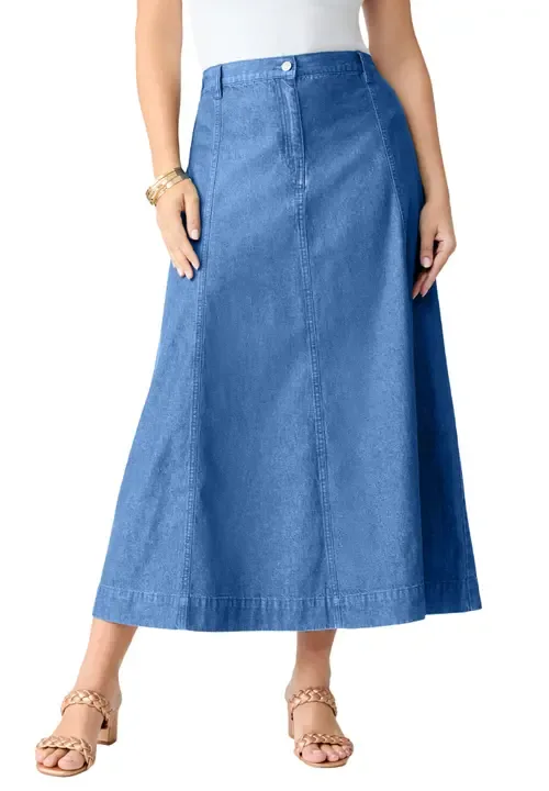 24/7 a Line Maxi Skirt in Black Denim