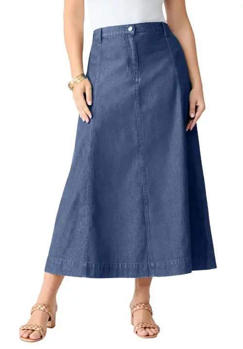 24/7 a Line Maxi Skirt in Black Denim