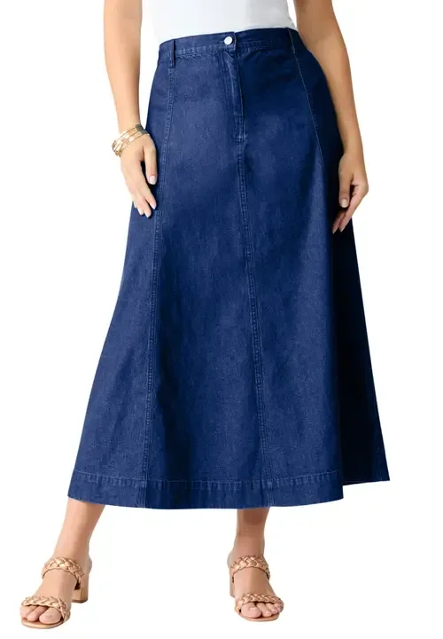 24/7 a Line Maxi Skirt in Black Denim