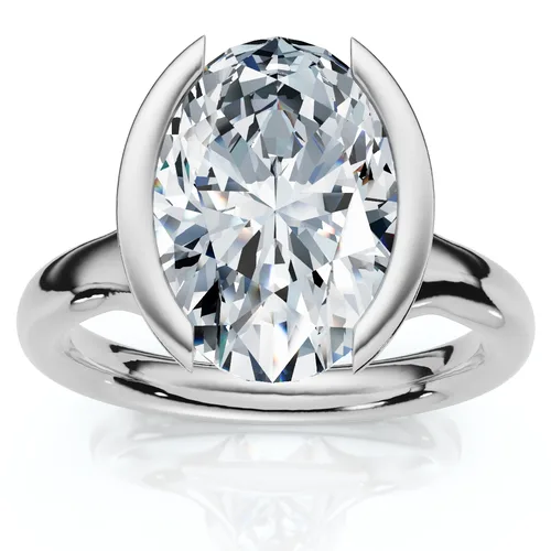 Certified Terresa 3Ct Oval Diamond Engagement Half Bezel Ring Lab Grown in 14K White Gold by Bliss Diamond