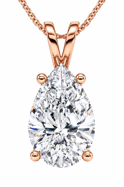 4Ct Solitaire Pear Shape Diamond Pendant Lab Grown 14k Gold 18" Necklace by Bliss Diamond