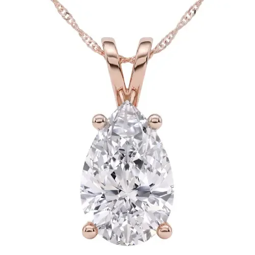 4Ct Solitaire Pear Shape Diamond Pendant Lab Grown 14k Gold 18" Necklace by Bliss Diamond