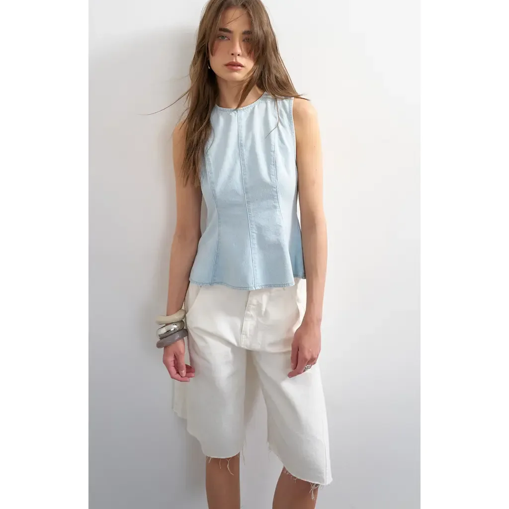 Seamed Denim Peplum Top by Topshop