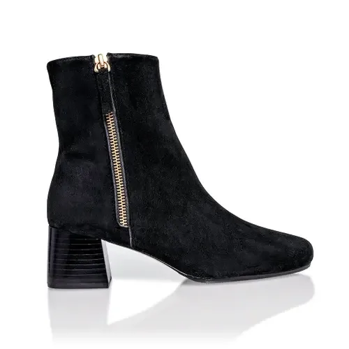 Arina Dress Ankle Bootie with a Block Heel in Black Suede by Joan Oloff Shoes