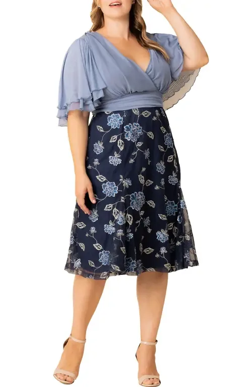 Lillian Embroidered Flutter Sleeve Cocktail Dress by Kiyonna