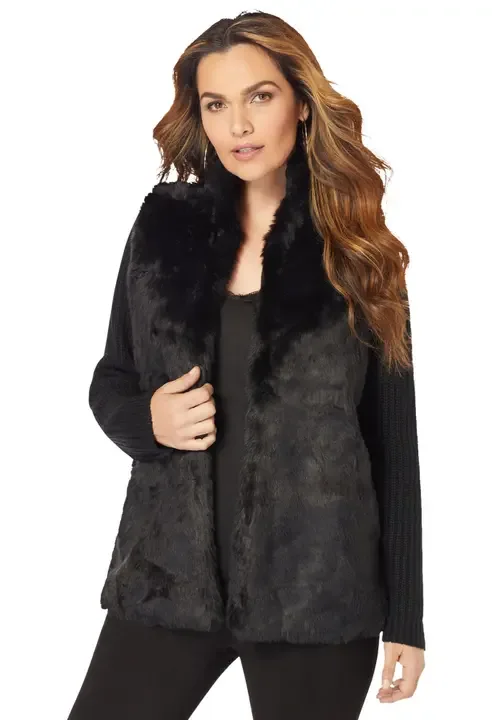 Faux Fur Cardigan Sweater by Roaman's