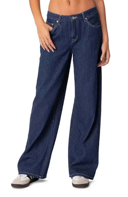 Pinstripe Wide Leg Low Rise Jeans by EDIKTED