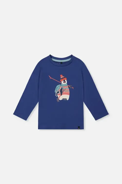 Organic Cotton Crew Neck Penguin Graphic Long Sleeve T-Shirt by Deux par Deux