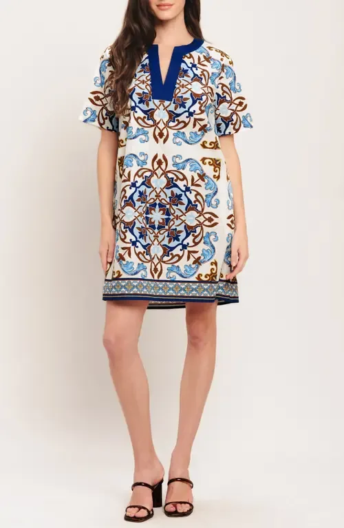 Scarf Print Cotton Shift Minidress by FLYING TOMATO