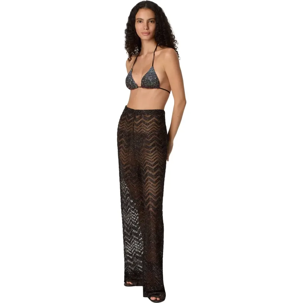 Wide Fishnet Trousers with Zigzag Pattern and Sequins by Missoni