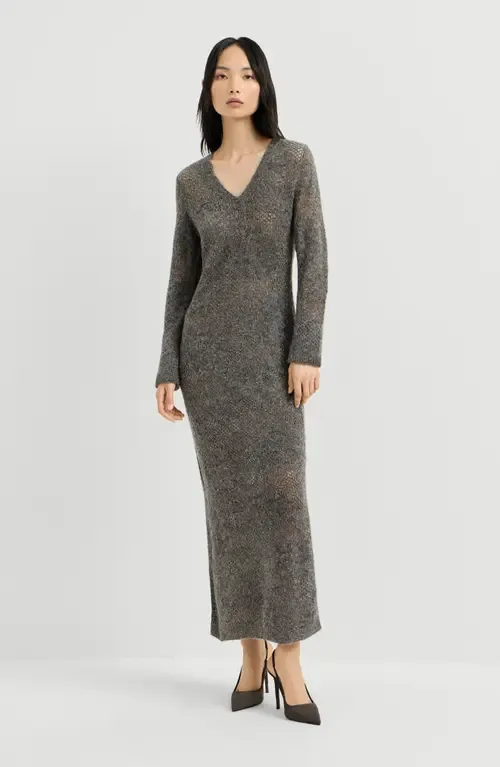 Lace Flowers Knit Dress in Sparkling Mohair and Virgin Wool by Brunello Cucinelli