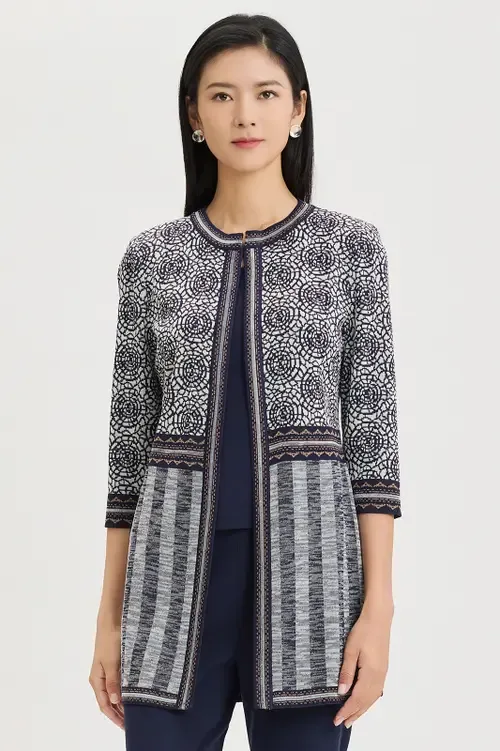 Multi Pattern Jacquard Knit Jacket by Ming Wang