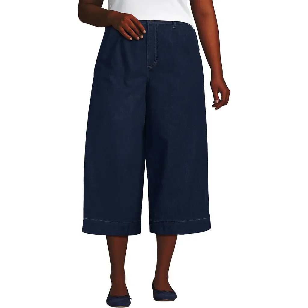 Denim Mid Rise Wide Leg Culotte Jeans