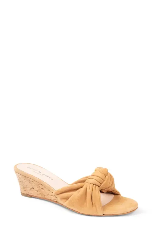 Savannah Wedge Slide Sandal in Tan Suede by patricia green