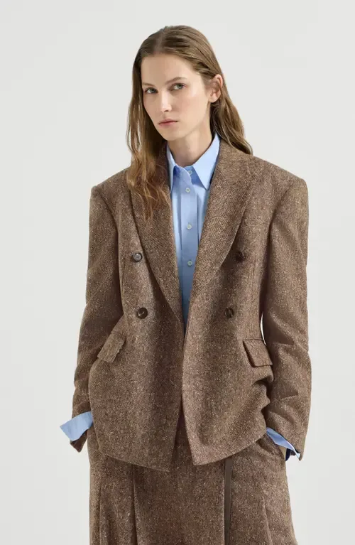 Virgin Wool Donegal Blazer with Monili by Brunello Cucinelli